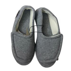 NWT Tender Tootsies Gray Terrycloth Velcro Top Medium Width Slip On Slippers